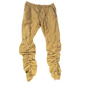 Normcore New York Tan Ruched Jogger Pants Menswear Casual Lounge Drawstring
